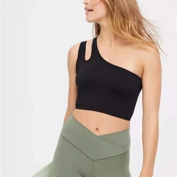 aerie Other - OFFLINE Aerie One Shoulder Sports Bra Black Ribbed Stretch Athleisure Women's- S